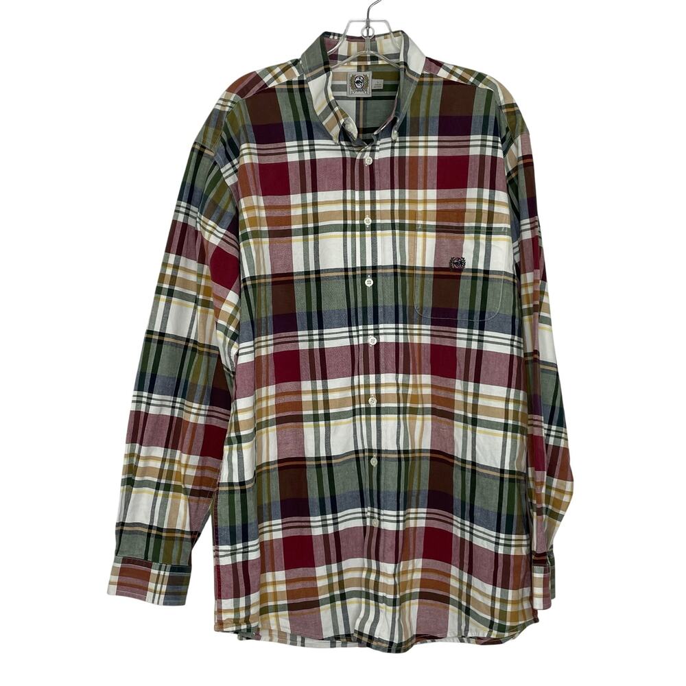 CINCH Plaid Button Down Long Sleeve Men's shirt size Large white blue maroon